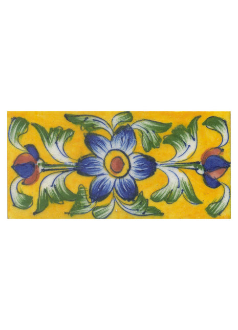 Blue,Yellow and Brown Flower and Lime Green leaf with YellowBase Tile