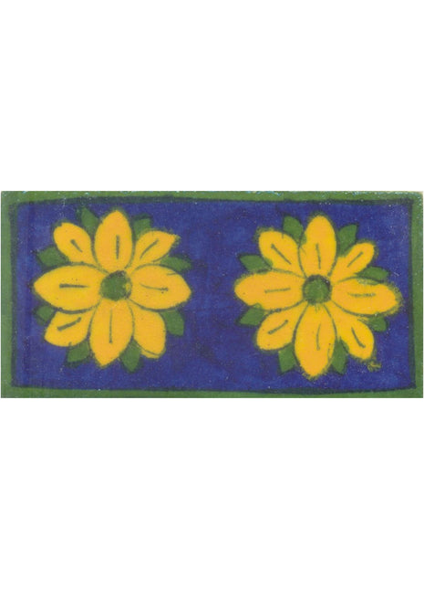 Yellow and Green Flowers with Blue Base Tile