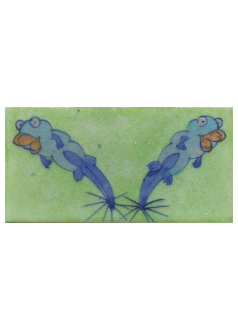 Blue,Light Blue and Brown Two Cartoon Design with Lime Green Base Tile