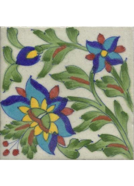 Turquoise,Yellow Flower and White Tile.