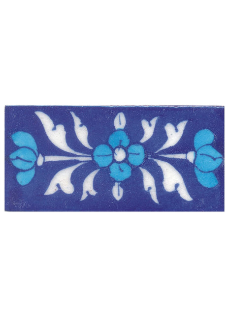 Turquoise Flowers and White leaf with Blue Base Tile
