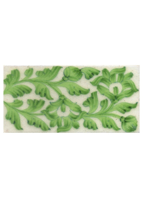 Lime Green Flowers and Leaf with White Base Tile