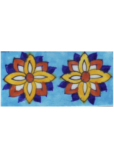 Blue,Red & Yellow flowers With Turquoise Base Tile (2x4-BPT-63)