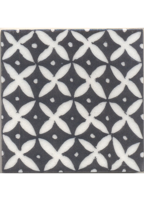 White flower and Black base Tile