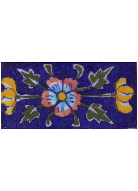 Blue Tile With Green leaf and Red flowers