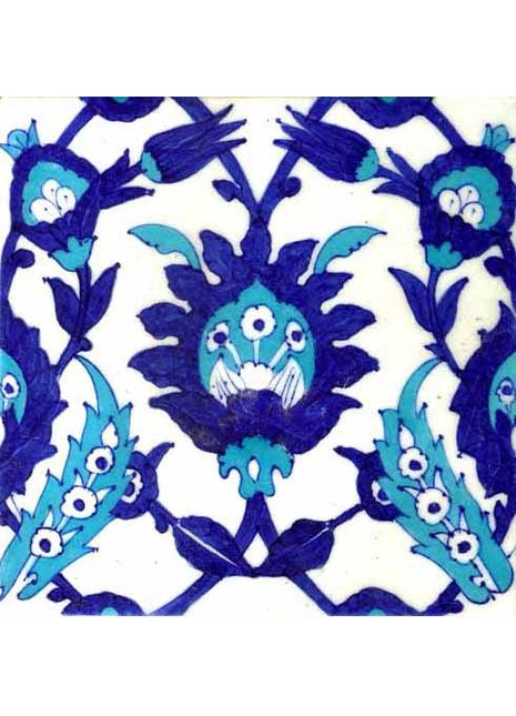 Turquoise and blue flower With White Base Tile