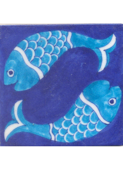 Two Turquoise Fish With Blue Base Tile