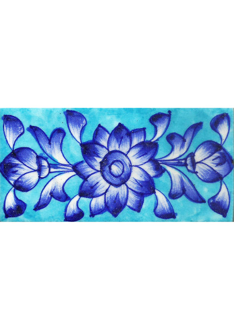 White Flowers and Leaves With Blue Shading On Turquoise Base Tile