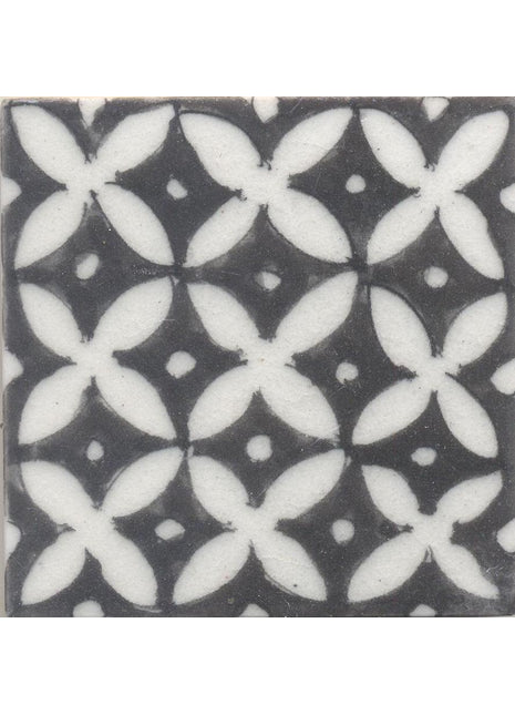 Geometric Floral design Handcrafted Blue Pottery Tile