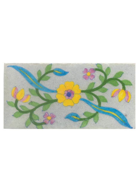 White tile with yellow, pink turquoise & green floral (3x6-bpt04)