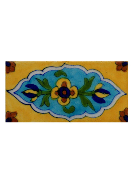 Green Leaves and Yellow and Brown Flowers with Turquoise and Yellow Base Tile