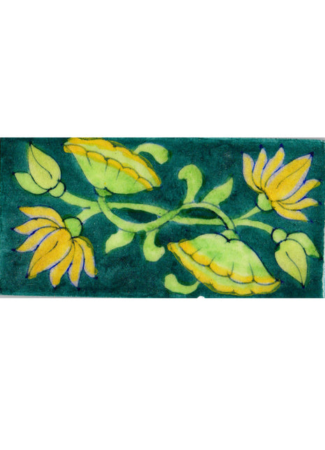 Lotus Flowers With Green Leaves Design On Green Base tile