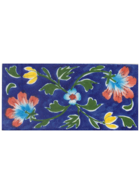Red and Turquoise Flowers and Green leaf with Blue Base Tile