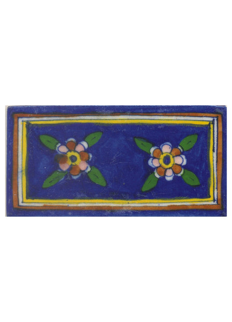 Brown,Pink and Yellow Flowers and Green leaf with Blue Base Tile
