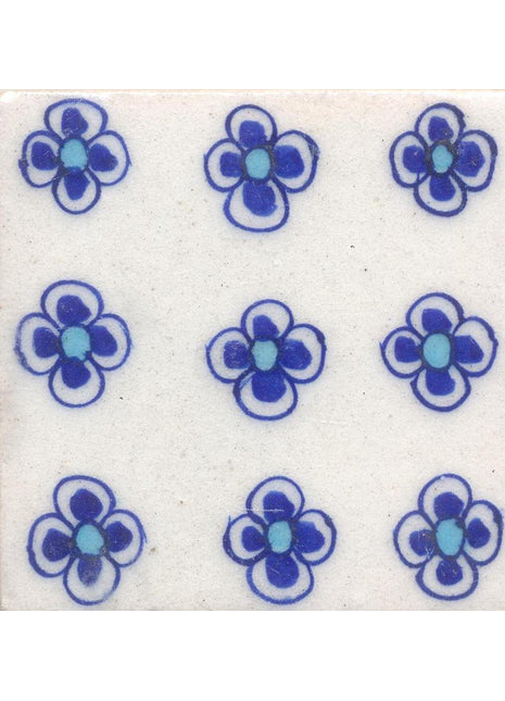 White and Turquoise Flowers with White Base Tile