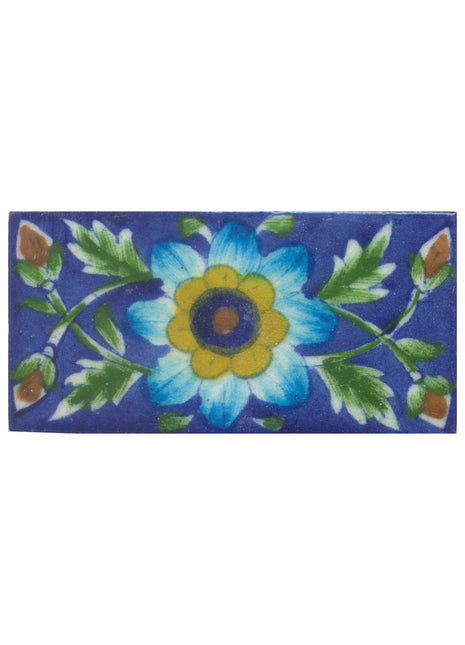 Yellow,Blue and Brown Flower and Green Shading leaf with Blue Base Tile