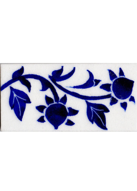 Blue Flowers and Leaves Design On White Base Tile