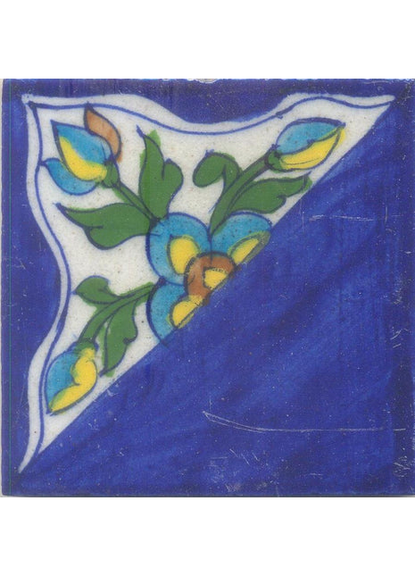 Half Flowers Design with Blue color Base Tile