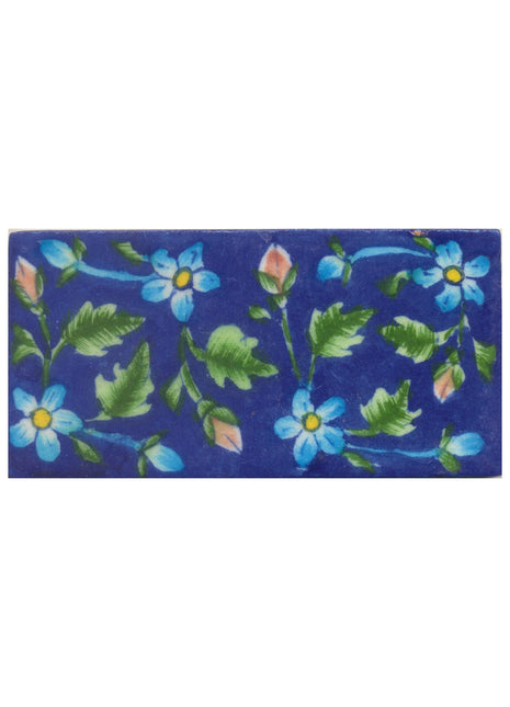 Yellow and Turquoise Flowers and Lime Green leaf with Blue Base Tile