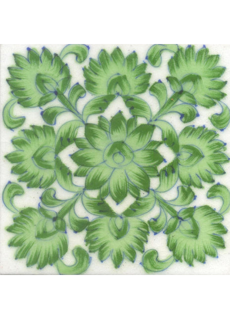 Green Flower with White Base Tile