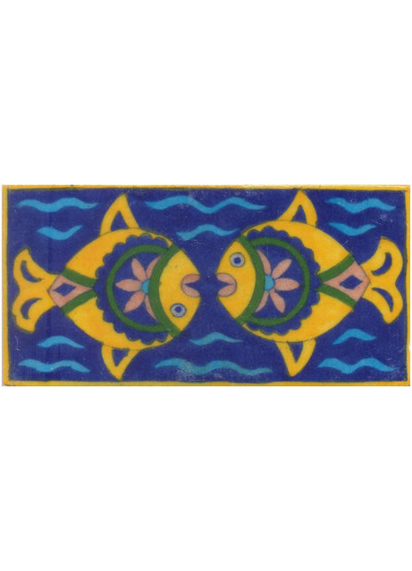 Two Fish yellow,Brown,Blue and Green with Blue Base Tile