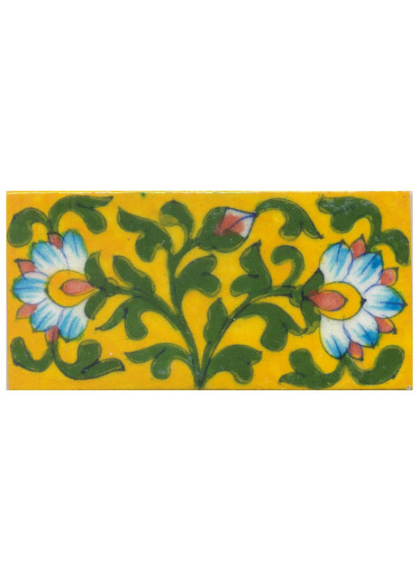 Turquoise Flower Design on Yellow Base Tile