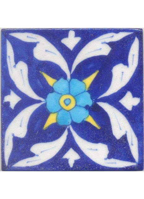 Turquoise, Yellow Flower and White leaf with Blue Base Tile