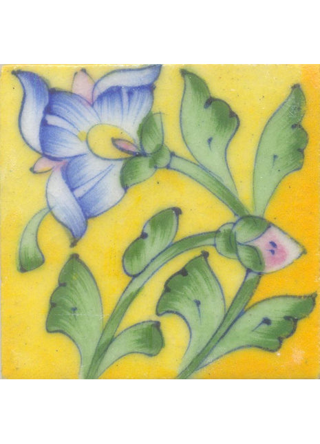 Blue and Yellow Flower and Lime Green leaf with Yellow Base Tile