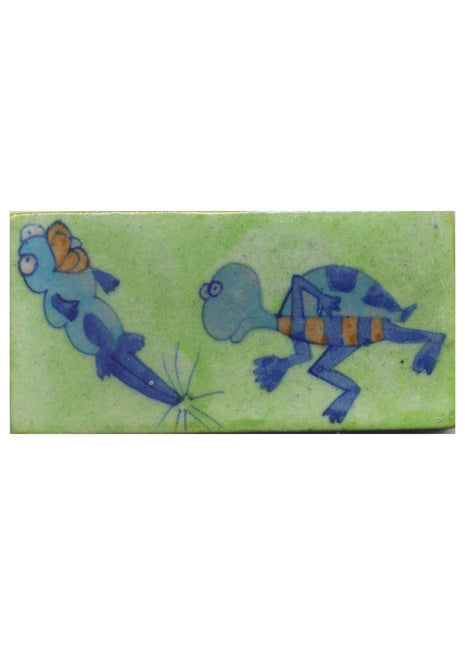 Blue,Lime Blue and Brown Two Cartoon with Lime Green Base Tile
