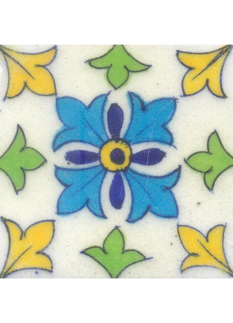 Turquoise,Yellow,Blue and Green design with White Base Tile