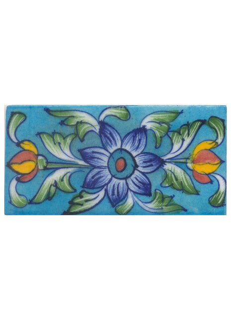 Flowers Design on Turquiose Base Tile