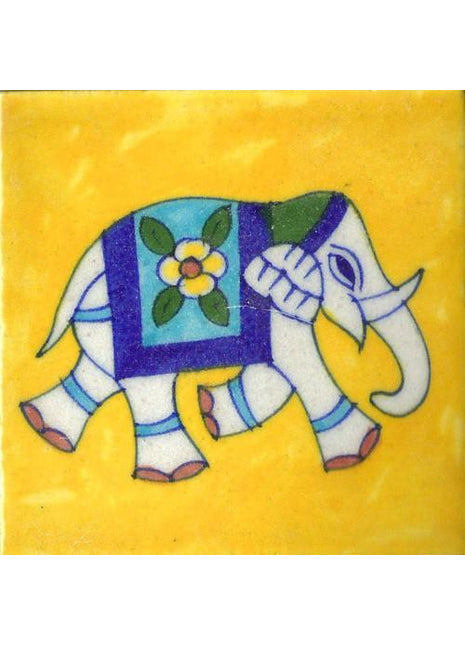 Elephant Design On Yellow Base Tile
