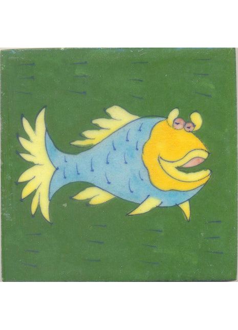 Yellow and Turquoise Fish with Green Base Tile
