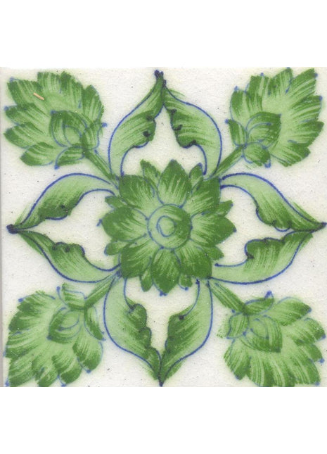 Lime Green Flowers and Leaf with White Base Screen Printed  Tile (3x3 Inch)