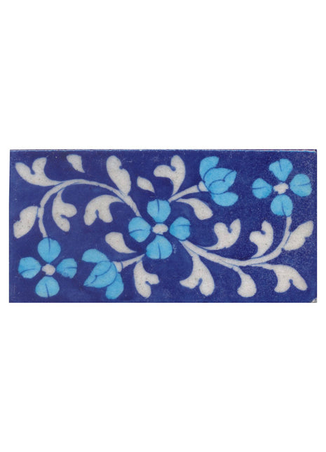 Turquoise Flowers and White leaf with Blue Base Tile