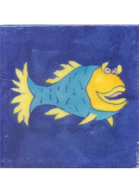 Yellow and Turquoise Fish with Blue Base Tile