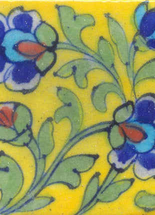 Luxury Kitchen Backsplash Floral Leafy Design Blue Pottery Tile