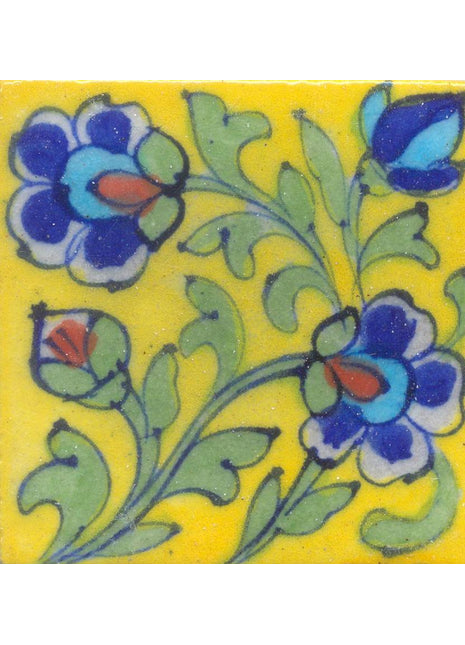 Luxury Kitchen Backsplash Floral Leafy Design Blue Pottery Tile