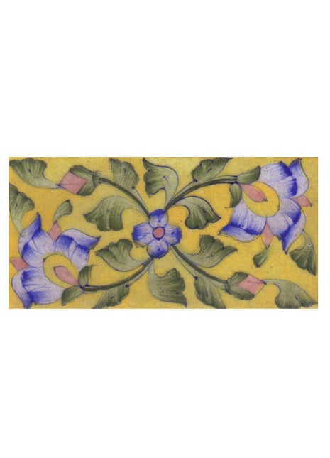 Two Blue Shading Flowers Design on Yellow Base Tile