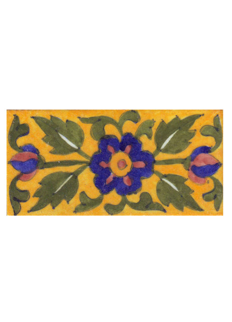 Blue,Brown and Yellow Flower and Green leaf with Yellow base Tile-01