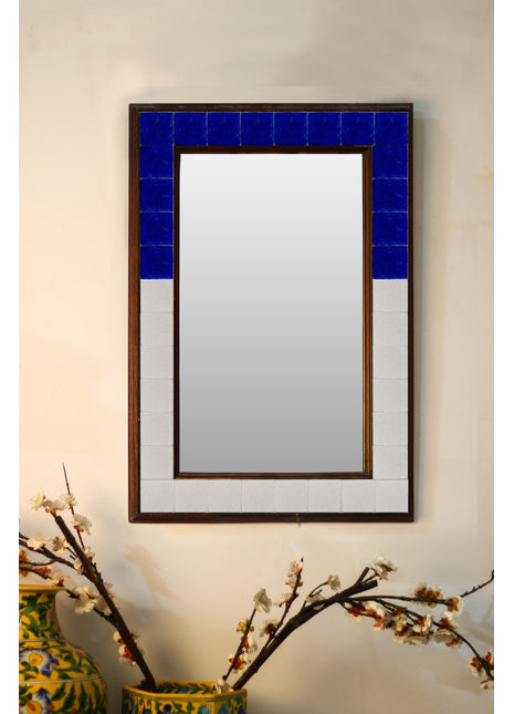 Antique Solid Blue And White Ceramic Tile Mirror