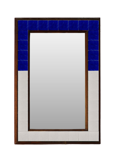 Antique Solid Blue And White Ceramic Tile Mirror