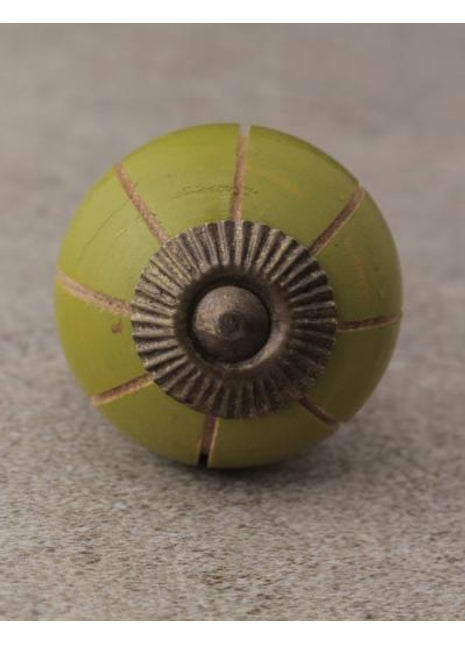 Green Wooden Knob with Hurricane Stripes