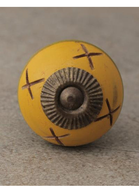 Yellow and Green Color Wooden knob with Double Stripes