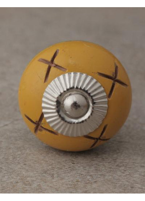 Yellow and Green Color Wooden knob with Double Stripes
