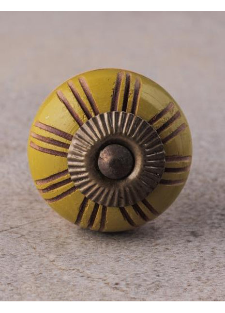 Green and Cream Wooden Knob with Double Stripes