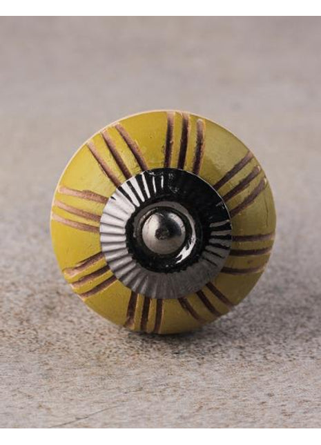 Green and Cream Wooden Knob with Double Stripes