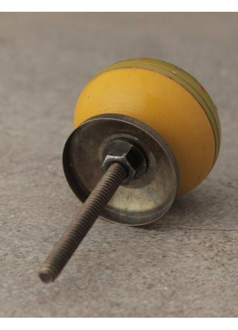 Green and Yellow Wooden knob Double Stripes with Golden Design
