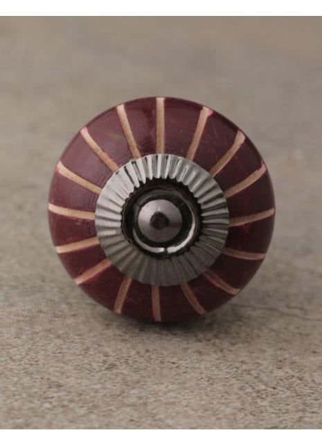 Red and Green Wooden knob with Dubble Stripes