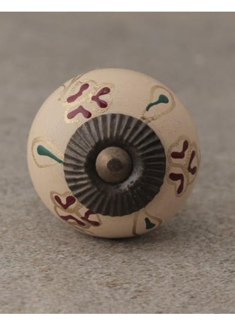Pink Wooden knob with Golden and Red design